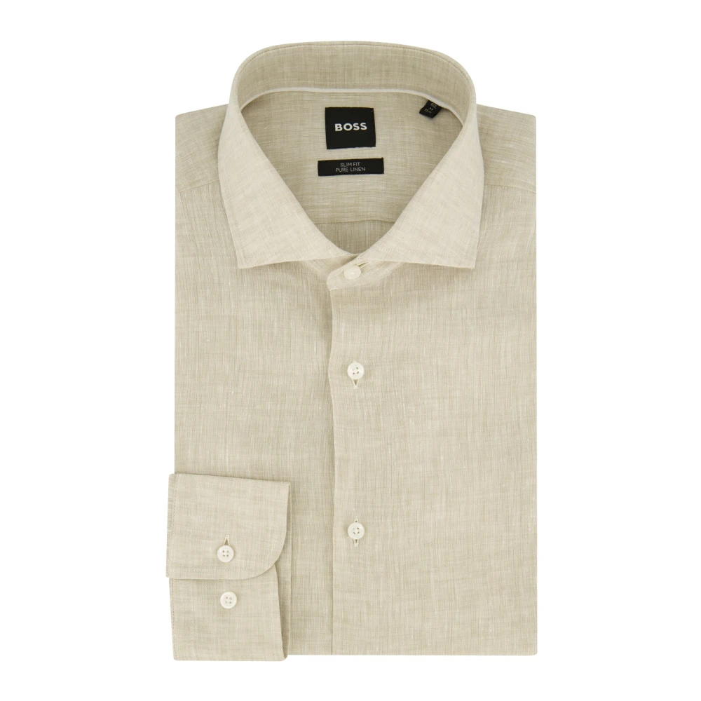 Hugo Boss Beige Business Overhemd Wide Spread Kraag Beige Heren