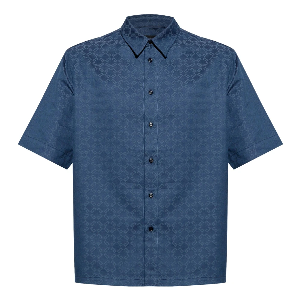 Givenchy Blauw Denim Overhemd Klassieke Kraag Monogram Blue Heren