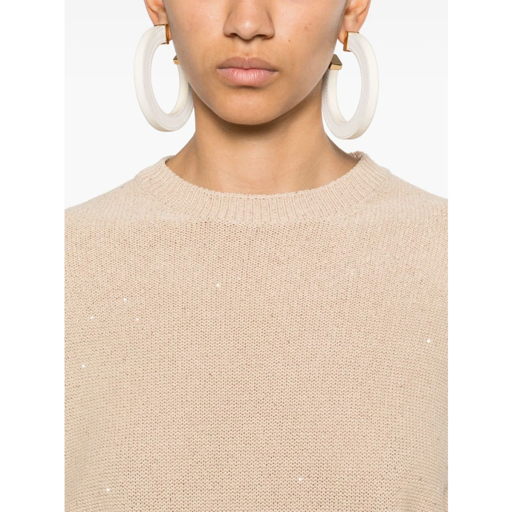Fabiana Filippi Beige Crew Neck Sweater met Pailletversiering Beige Dames
