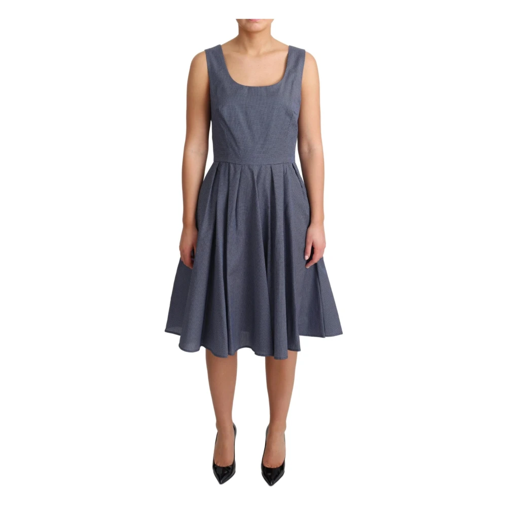 Dolce & Gabbana Women's Blue Midi Dresses, L, Polka Dot Sleeveless A-Line Dress
