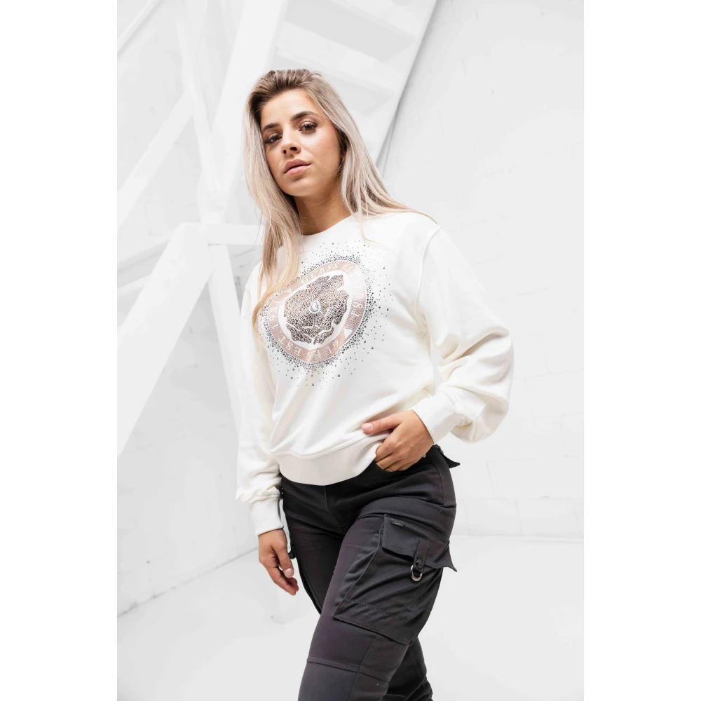 Guess Peony Logo Fleece Sweater White Dames
