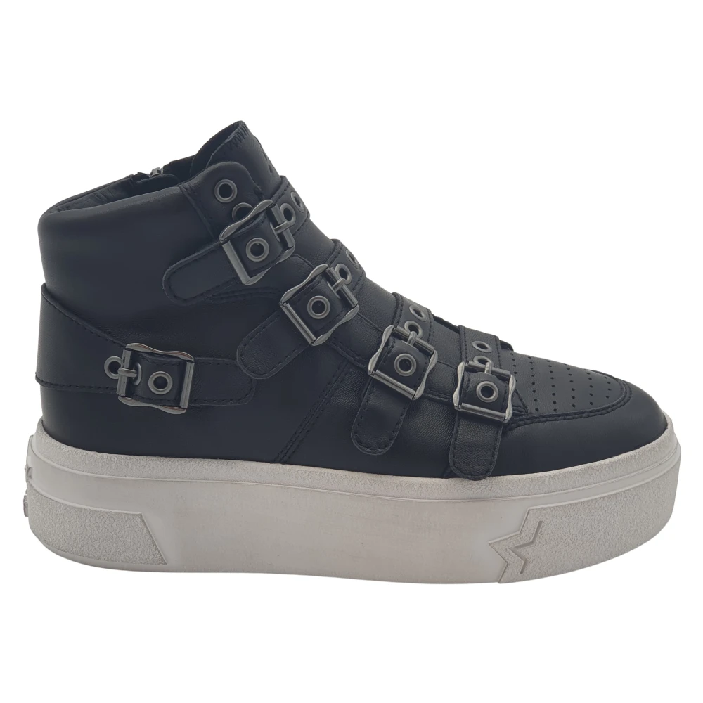 ASH Zwarte leren sneaker/laars met metalen banden en gespen Dames Schoenen