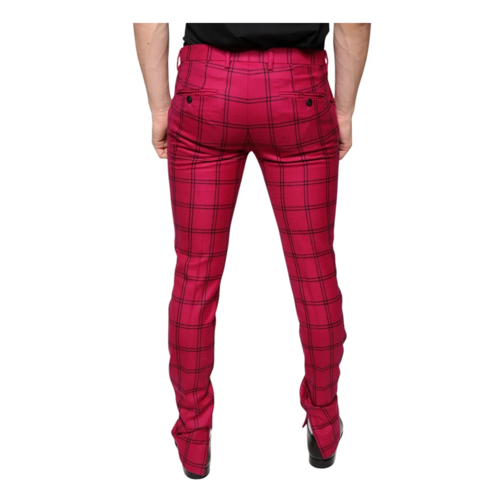 Dolce & Gabbana Roze geruite wollen skinny broek Pink Heren