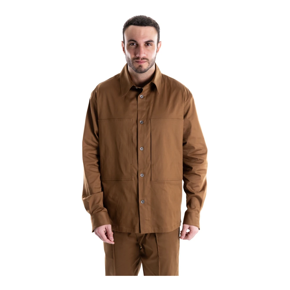 Paolo Pecora Men's Brown Casual Shirts, M, Giacca Camicia