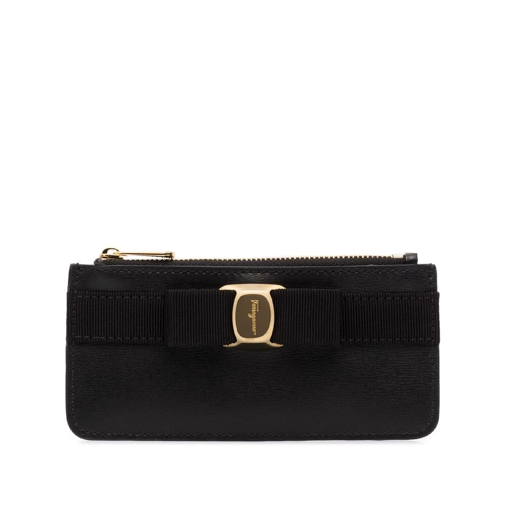 Salvatore Ferragamo Zwarte leren Vara strik kaarthouder Black Dames