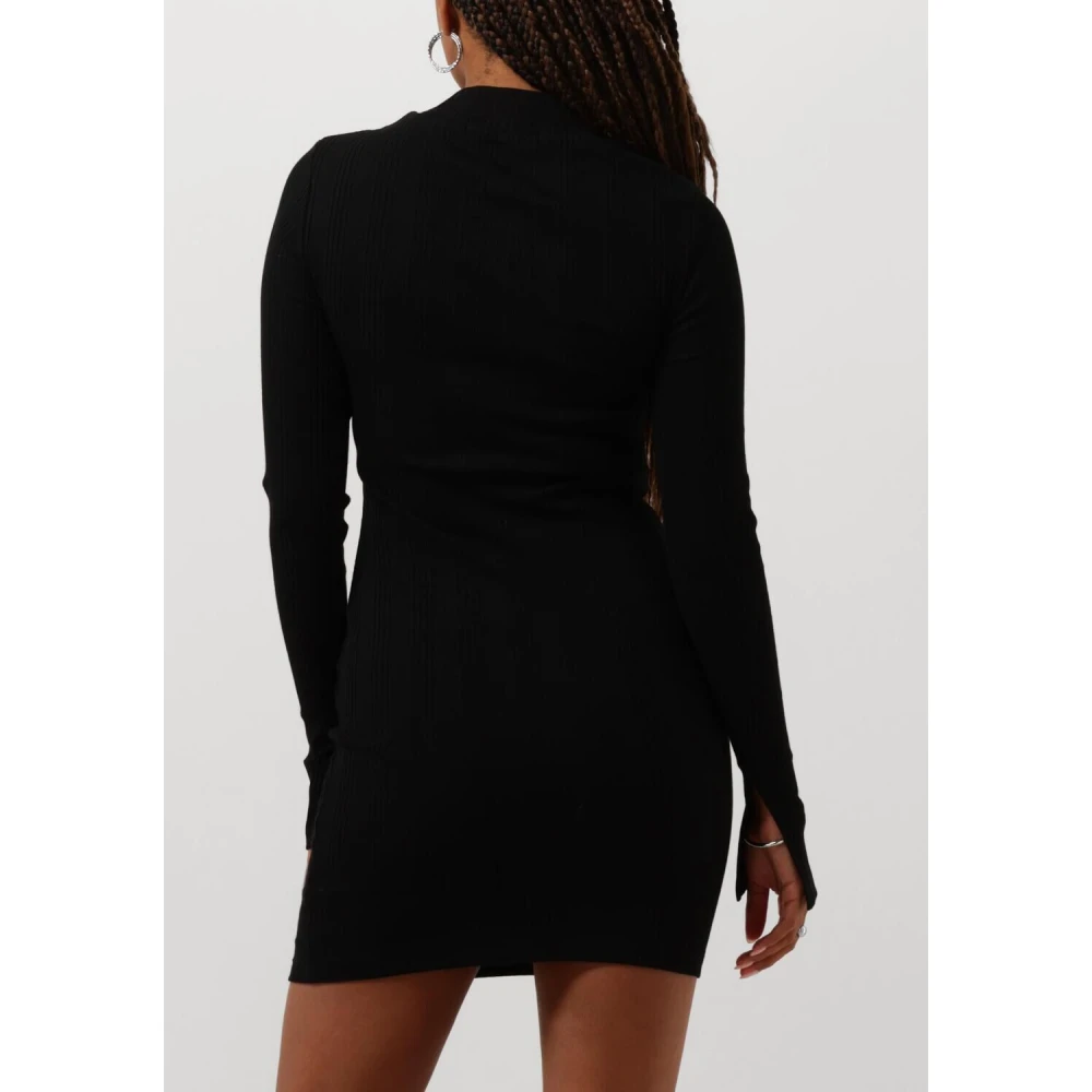 Calvin Klein Rib Half Zip LS Jurk Black Dames