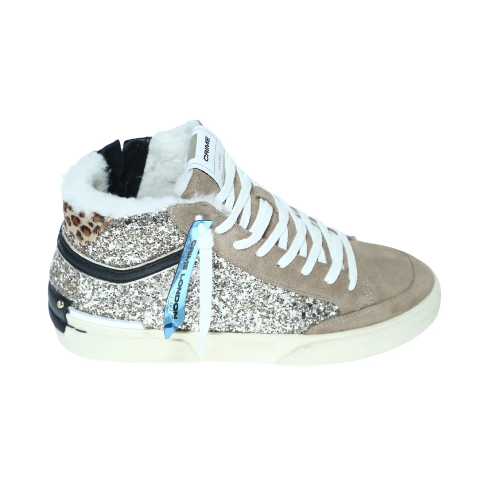 Crime London Suède en Platina Glitter Sneaker Dames Schoenen Beige