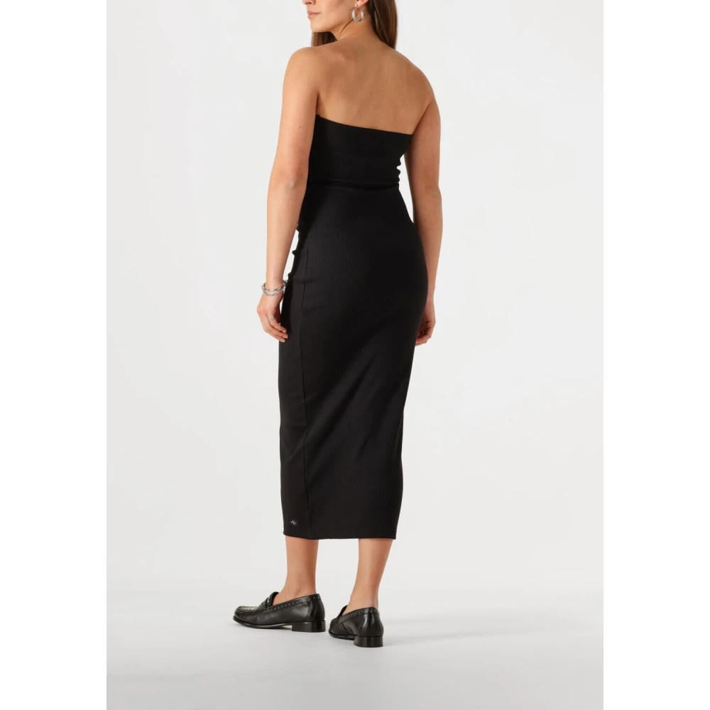 Calvin Klein Zwarte Rib Mouwloze Midi Jurk Black Dames