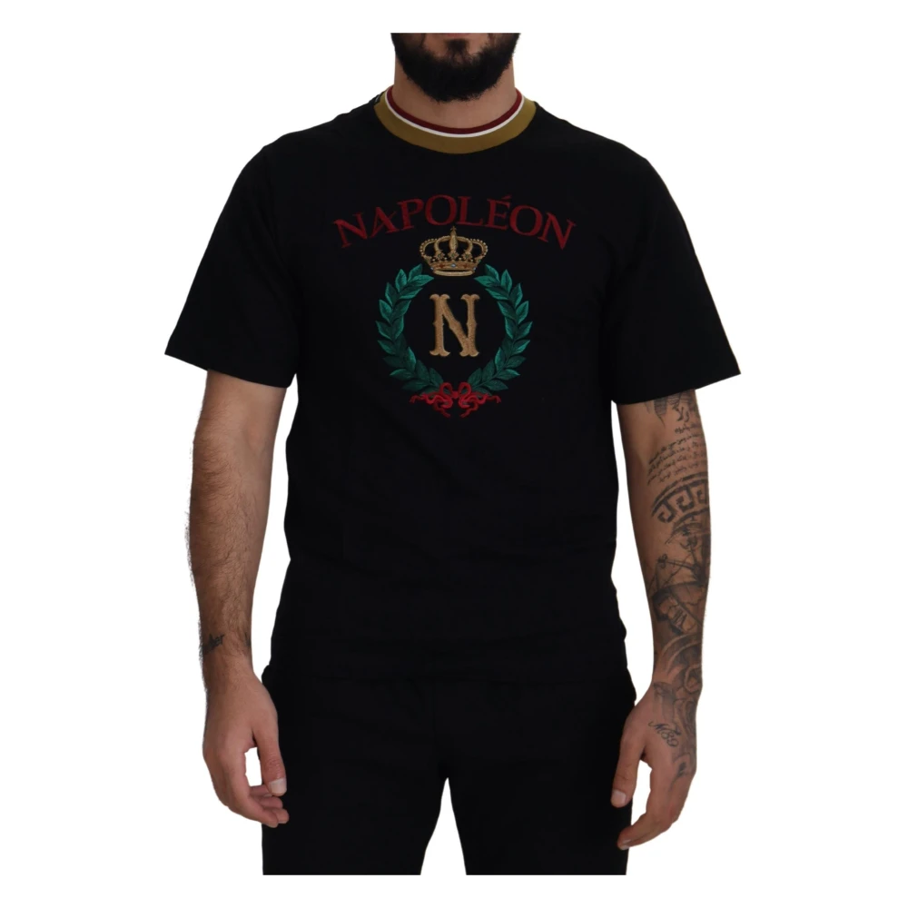 Dolce & Gabbana Men's Black T-Shirts, Xs, Embroidered Crewneck T-Shirt