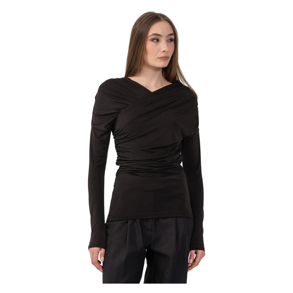 Kocca Women's Black Blouses, Xs, Chic Soft Asymmetrical Top