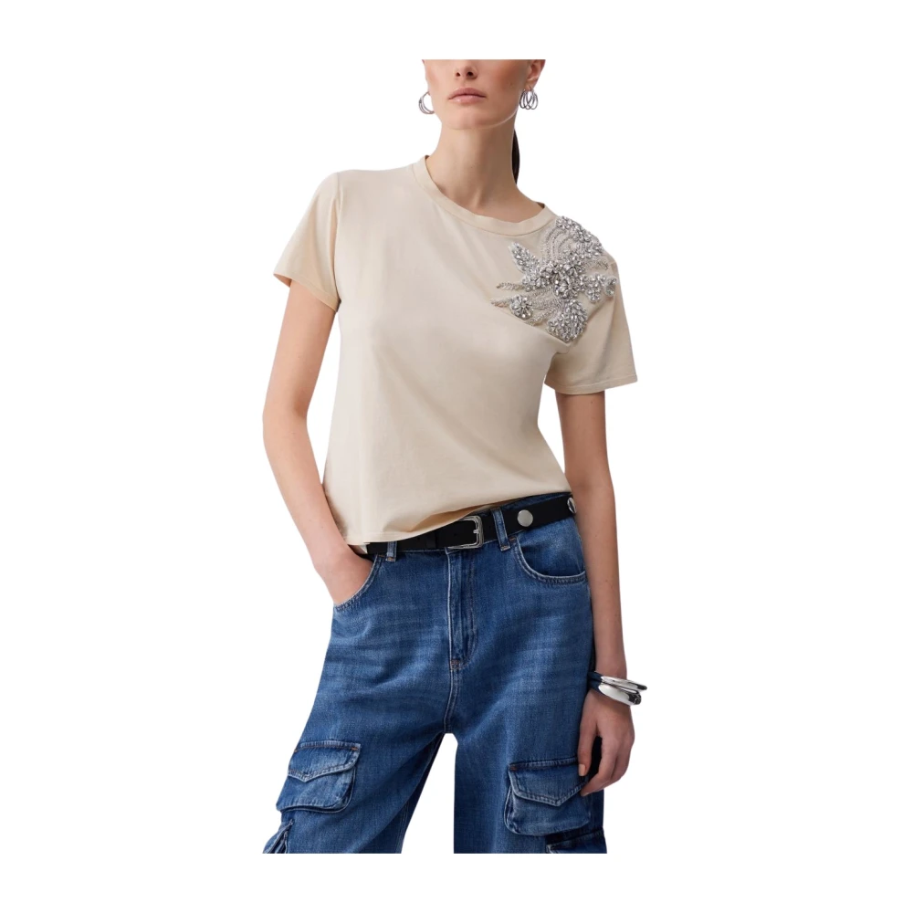 Liu Jo Women's Beige T-Shirt With Jewel Embroidery