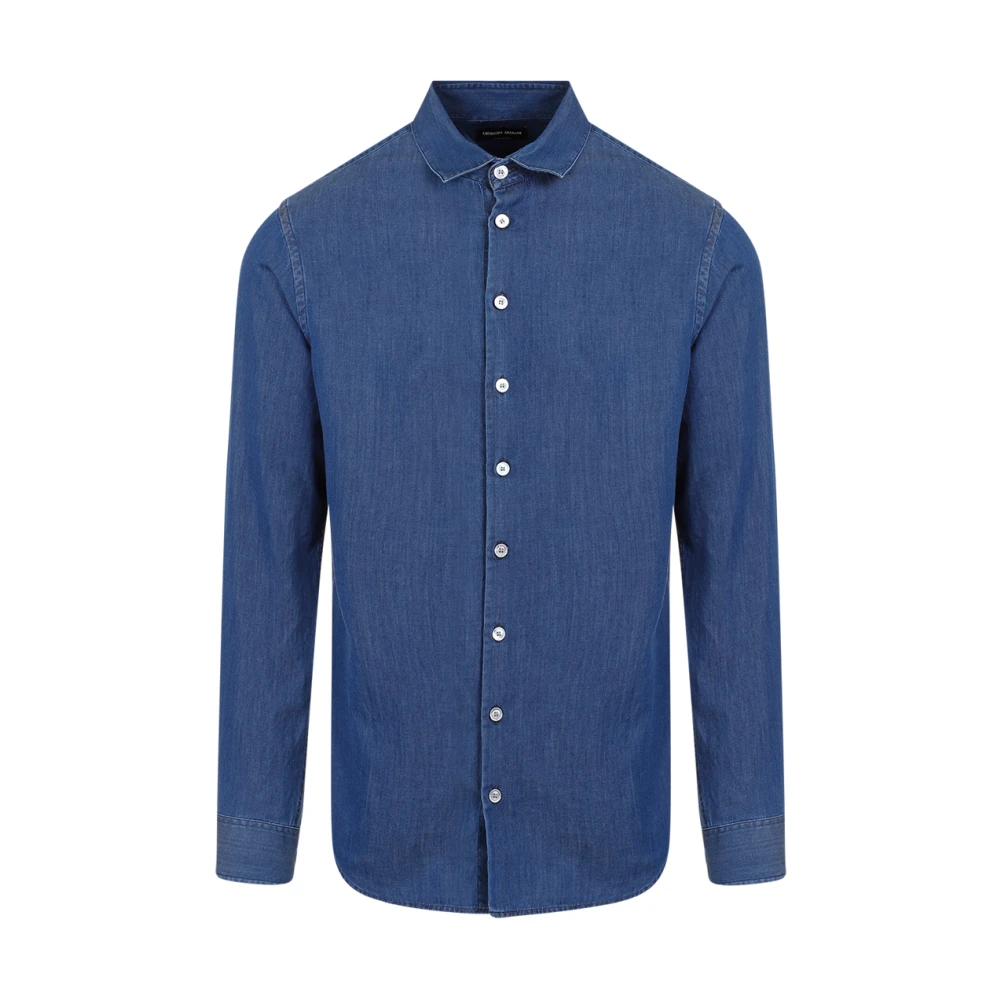 Giorgio Armani Denim Medium Blauw Shirt Blue Heren