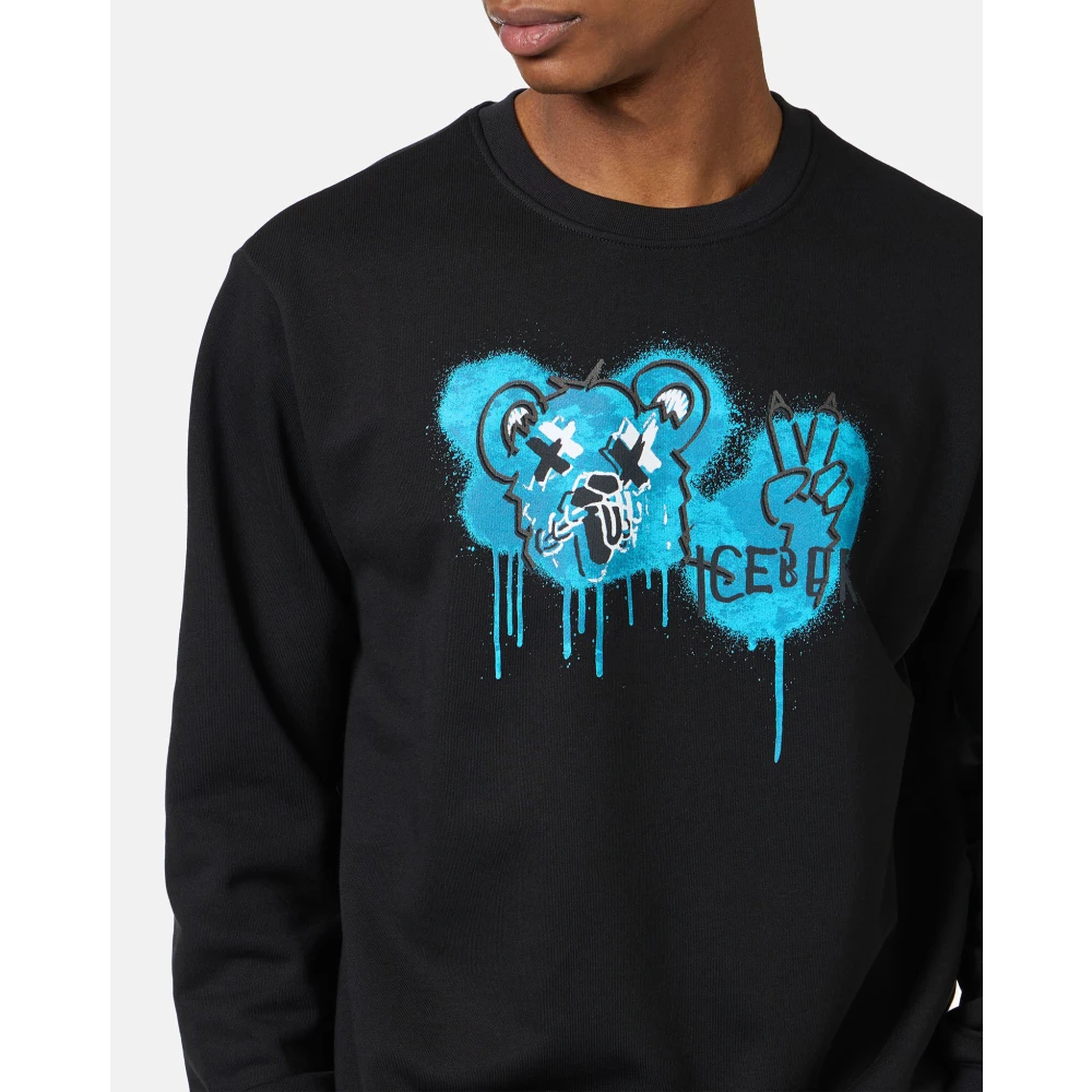 Iceberg Zwarte crewneck sweatshirt met klassieke regular fit en beerprint Black Heren
