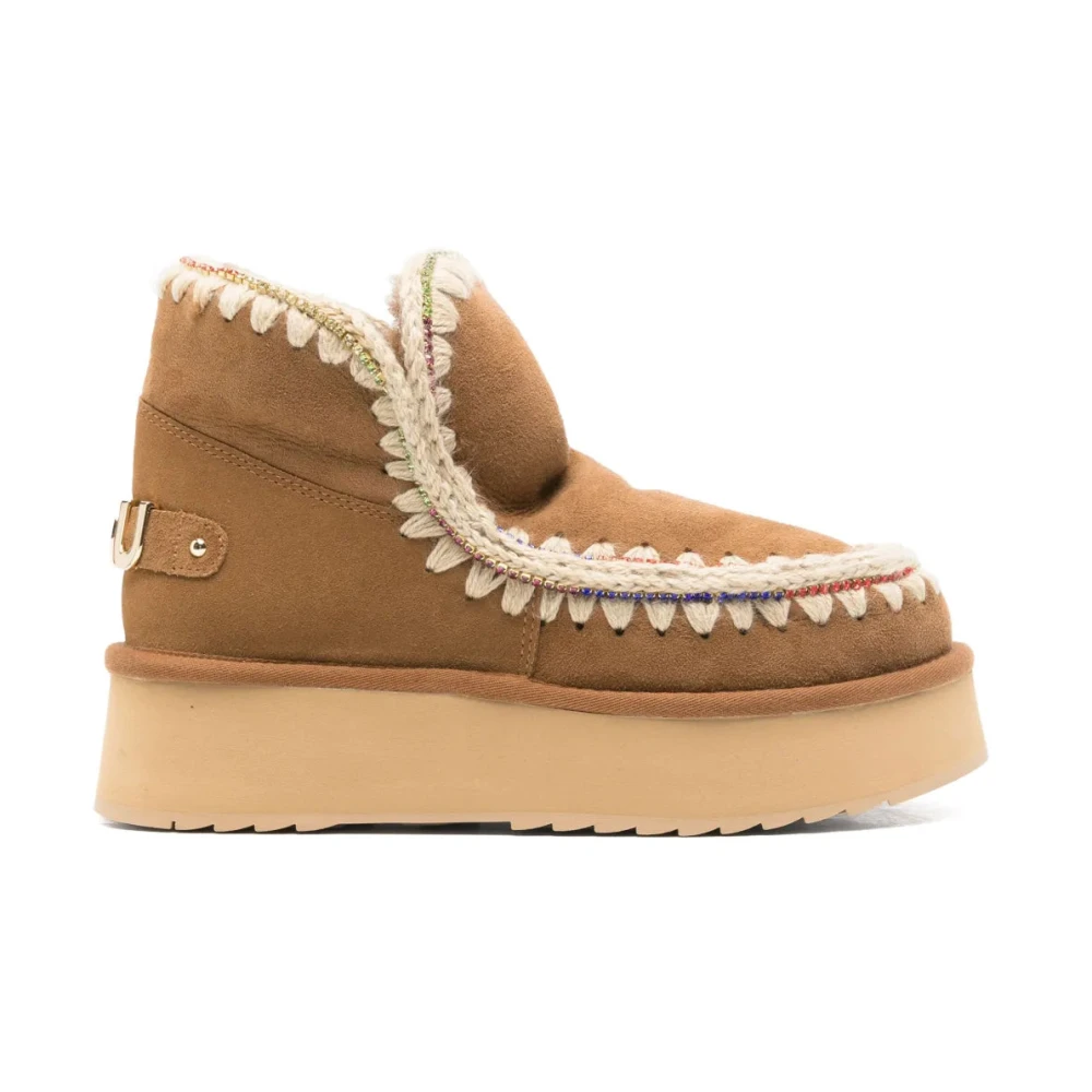 Mou Women's Brown Casual Ankle Boots With Rhinestones - Winter Boots - 8 Uk - Shoes