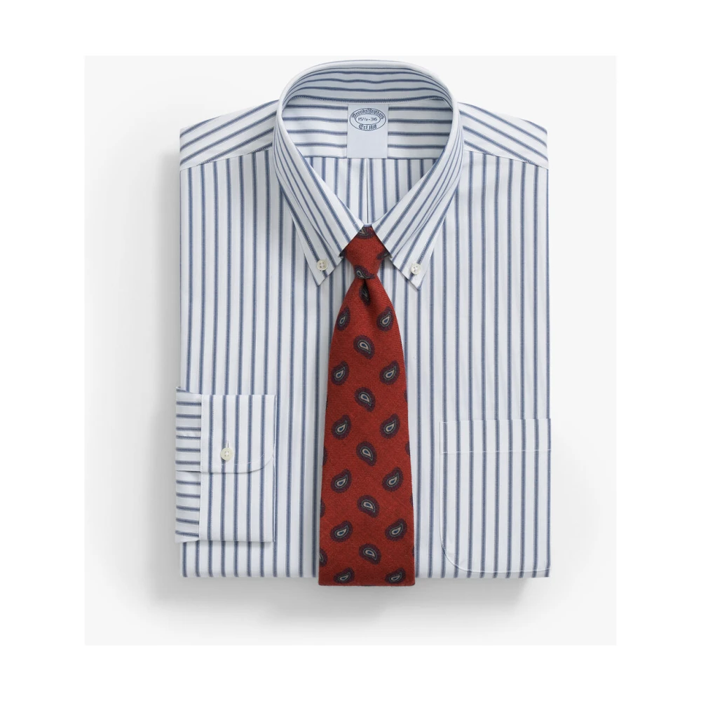 Brooks Brothers Gestreept Slim Fit Overhemd van Katoen met Knoop-Down Kraag Blue Heren