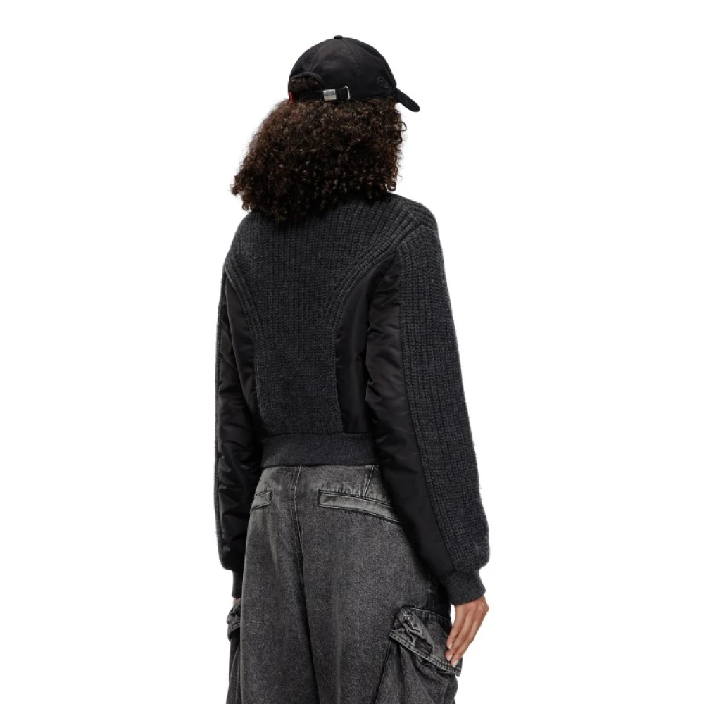 Diesel Gebreide wollen jack met nylon mouwen Black Dames