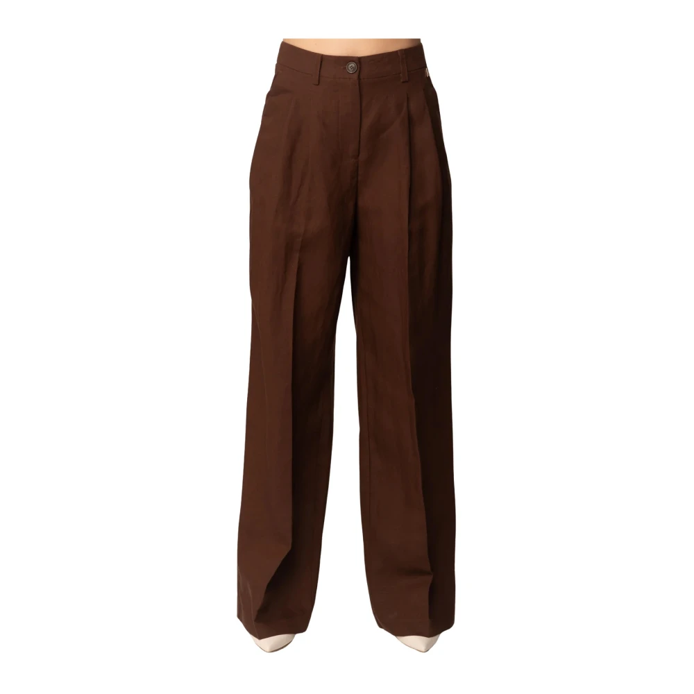 Twinset Femme Marron - Pantalon Palazzo En Mélange De Lin - Pantalons - Brun - Taille: 38 Fr