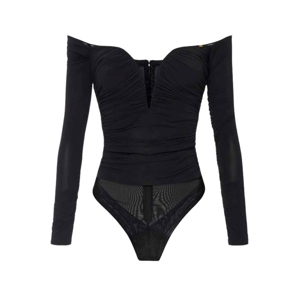 Elisabetta Franchi Black Full-Body, Female, S, Lightweight Crêpe Jersey Bodysuit With Draping