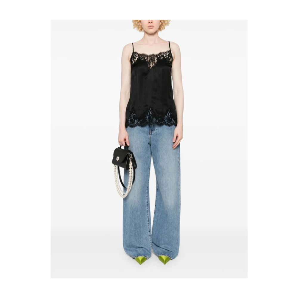 Ermanno Scervino Zwarte Top met Bloemenkant Black Dames