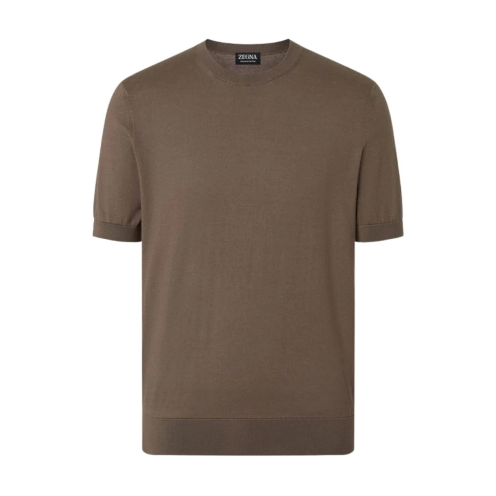 Zegna Brown Short Sleeve Crewneck Knit - Male - Round-Neck Knitwear - 2XL - Knitwear