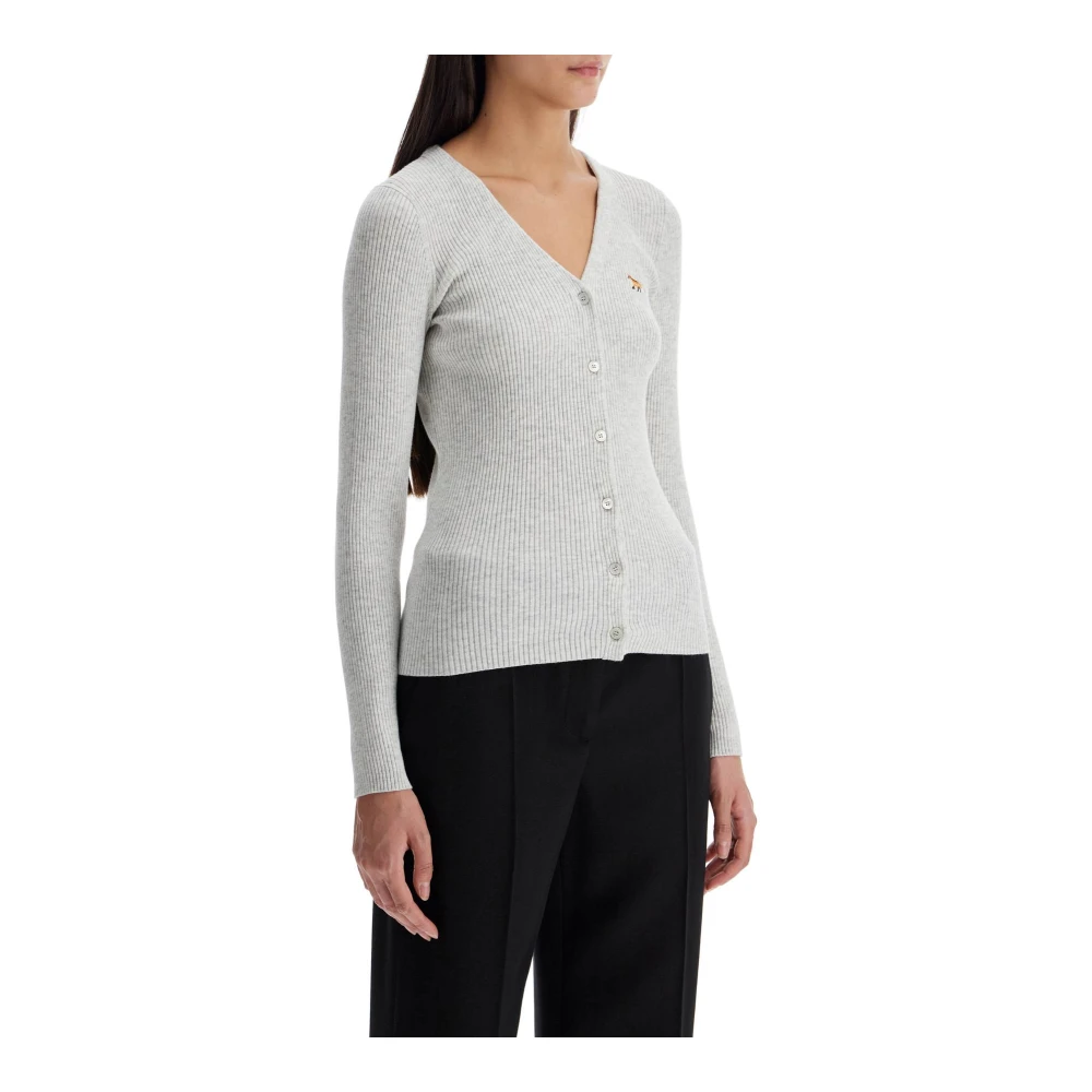Maison Kitsuné Baby Fox Cardigan in Slim Fit Gray Dames