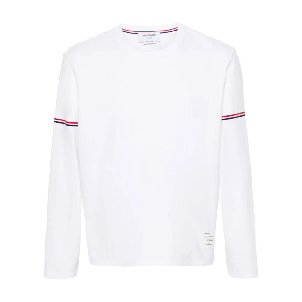Thom Browne Gestreepte Katoenen Trui met Logolabel White Heren