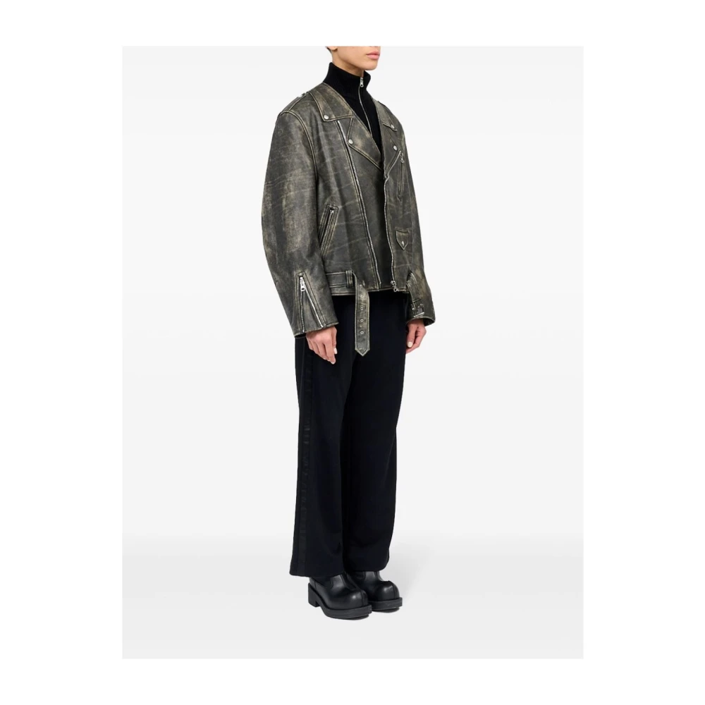 MM6 Maison Margiela Heavy Leather Biker Jacket Brown Dames