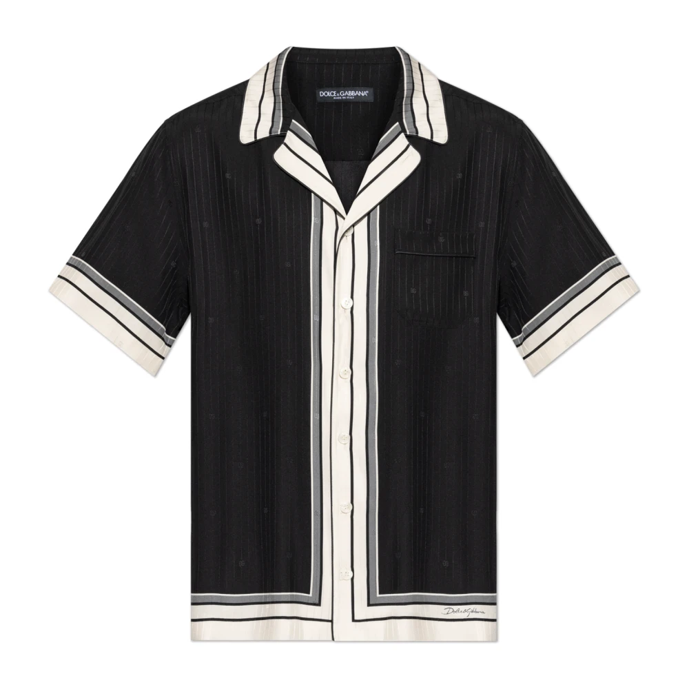 Dolce & Gabbana Men's Black Short Sleeve Shirts, 2XL, Silk Short-Sleeved Shirt