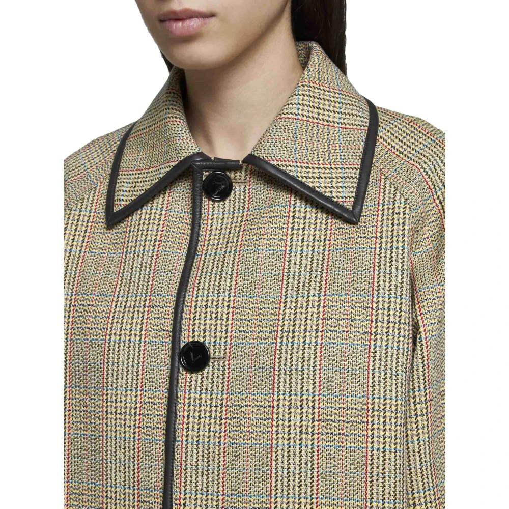 Bottega Veneta Wollen Blend Prince of Wales Jas Beige Dames