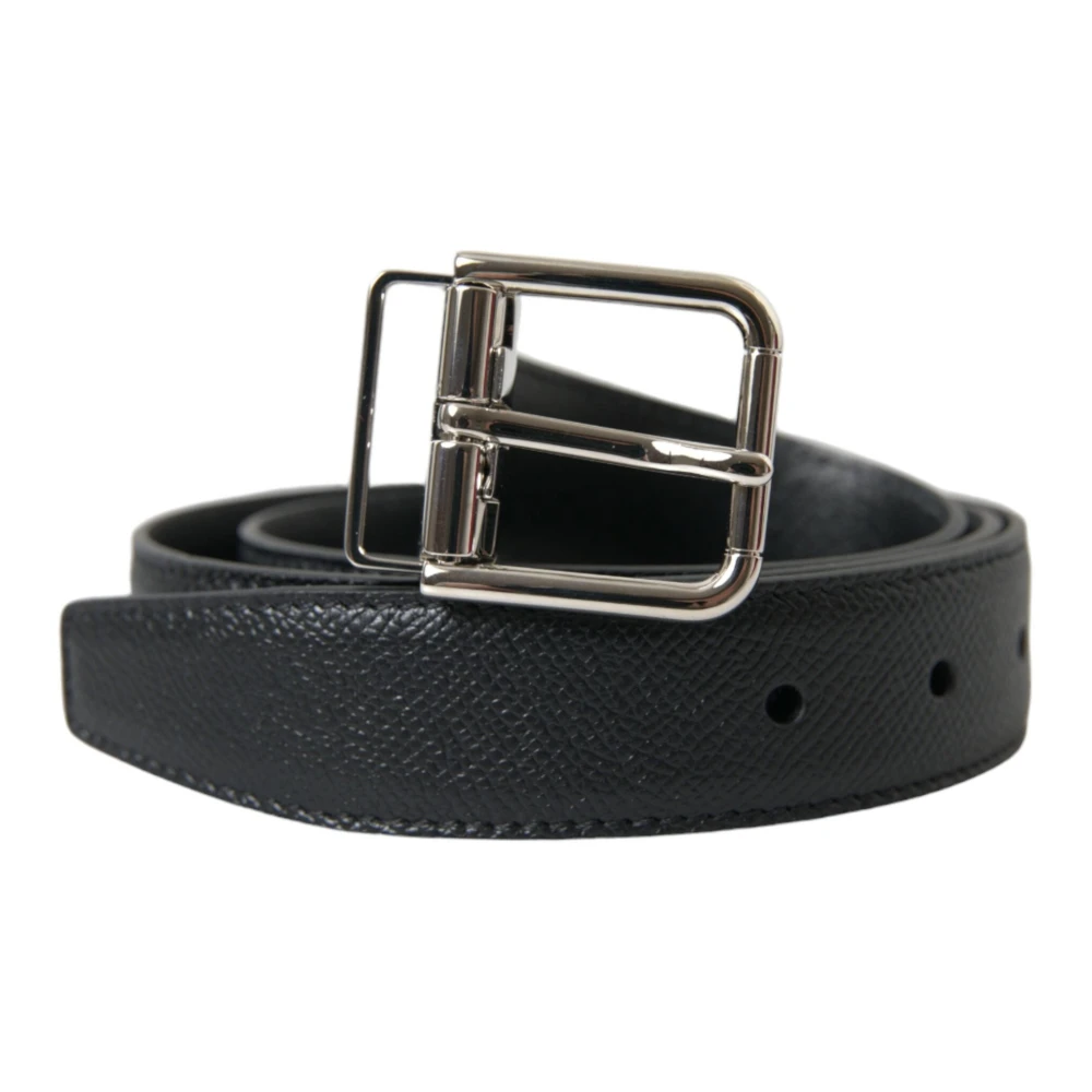 Dolce & Gabbana Zwarte Leren Riem met Zilveren Metalen Gesp Black Heren