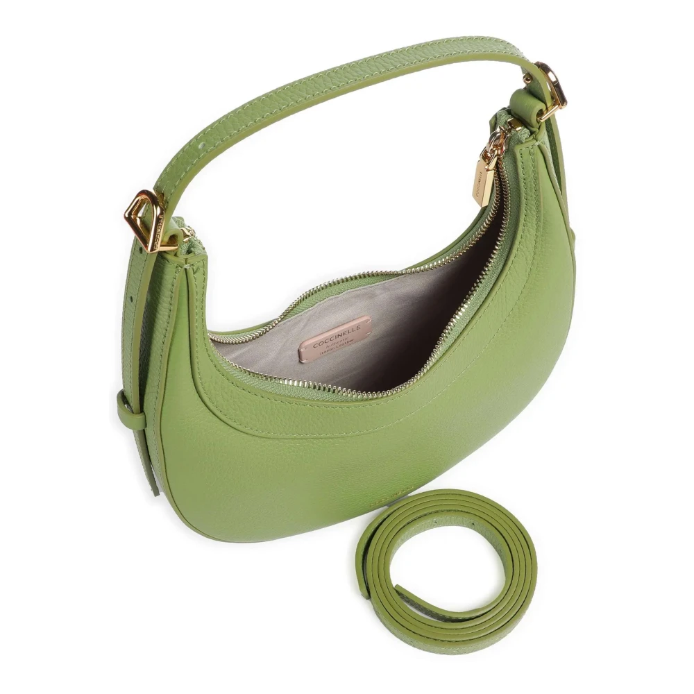 Coccinelle Schoudertas van leer met crossbody band Green Dames