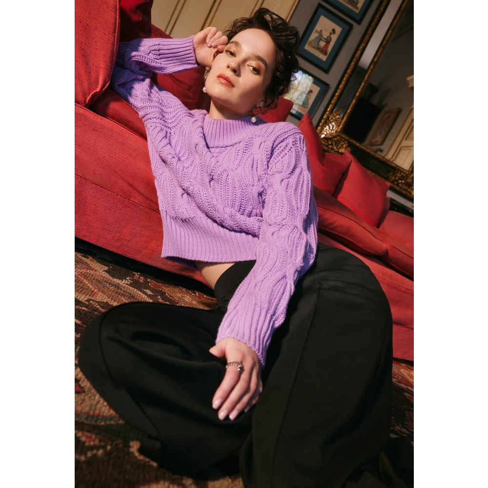 Betty & Co Grofgebreide Trui met Opstaande Kraag Purple Dames