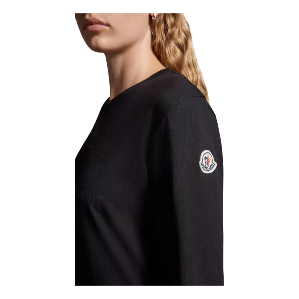 Moncler Glitter Logo Longsleeve T-shirt Black Dames