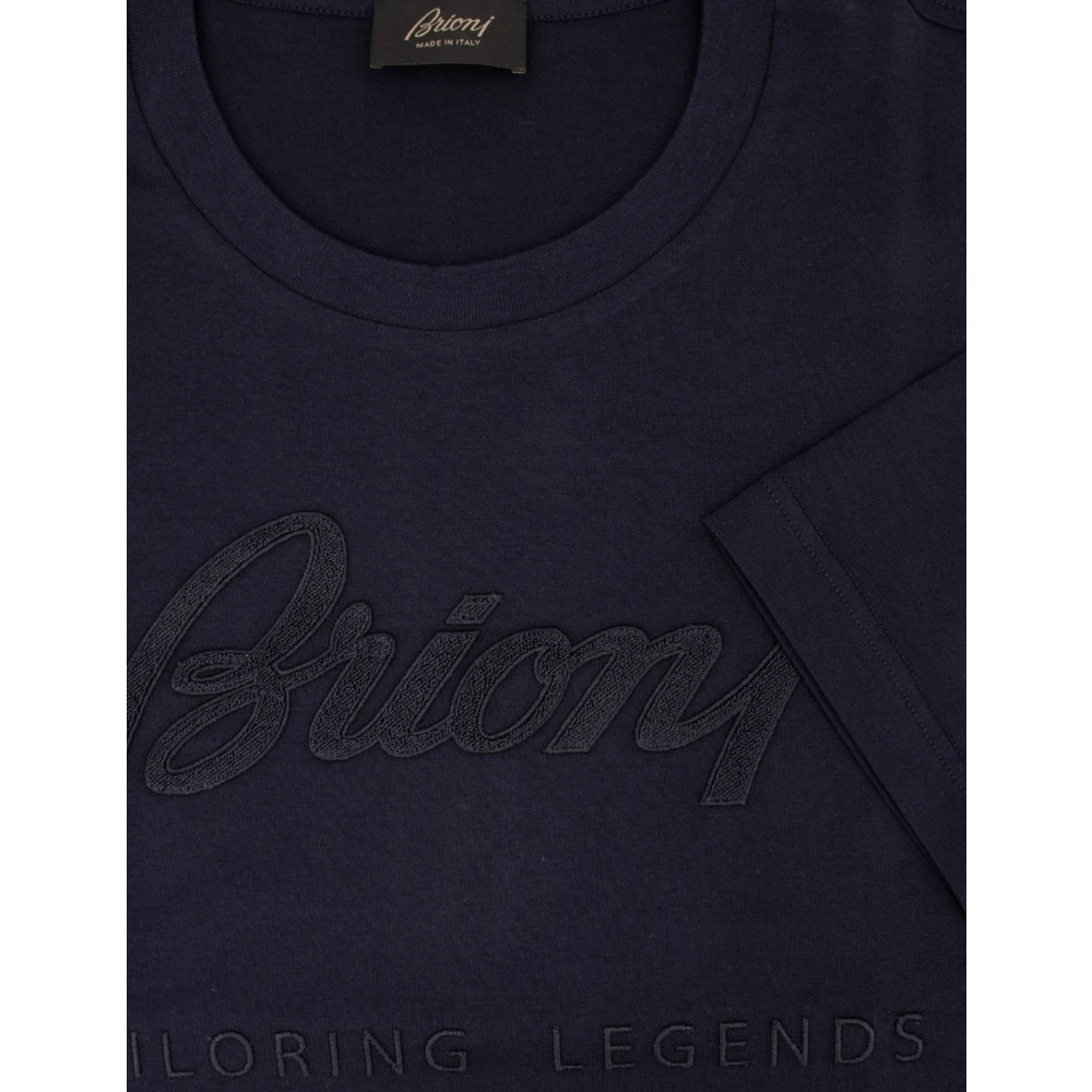 Brioni Navy Crew-neck T-shirt met Voorborduursel Blue Heren