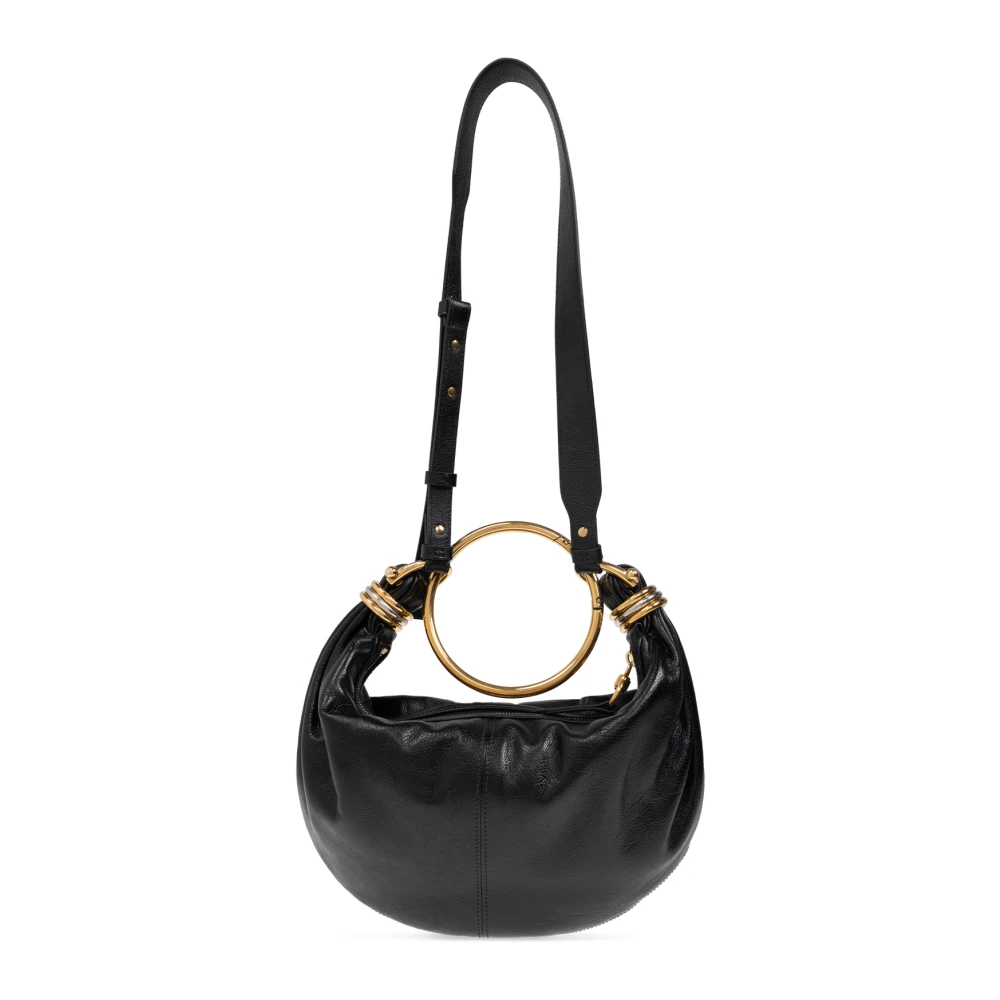 Chloé Zwarte Leren Ring Handvat Schoudertas Black Dames