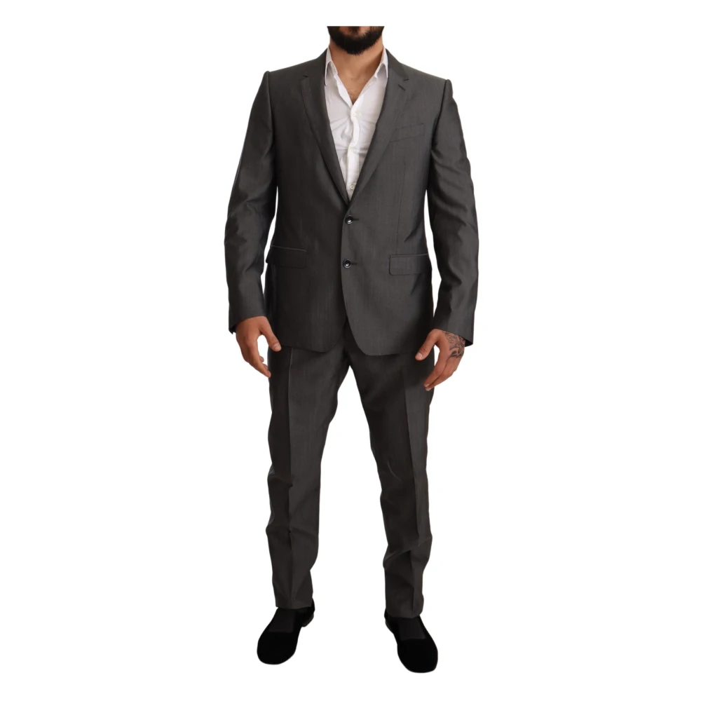 Dolce & Gabbana Single Breasted Suits, Male, L, Metallic Martini Slim Fit Suit Set Gray