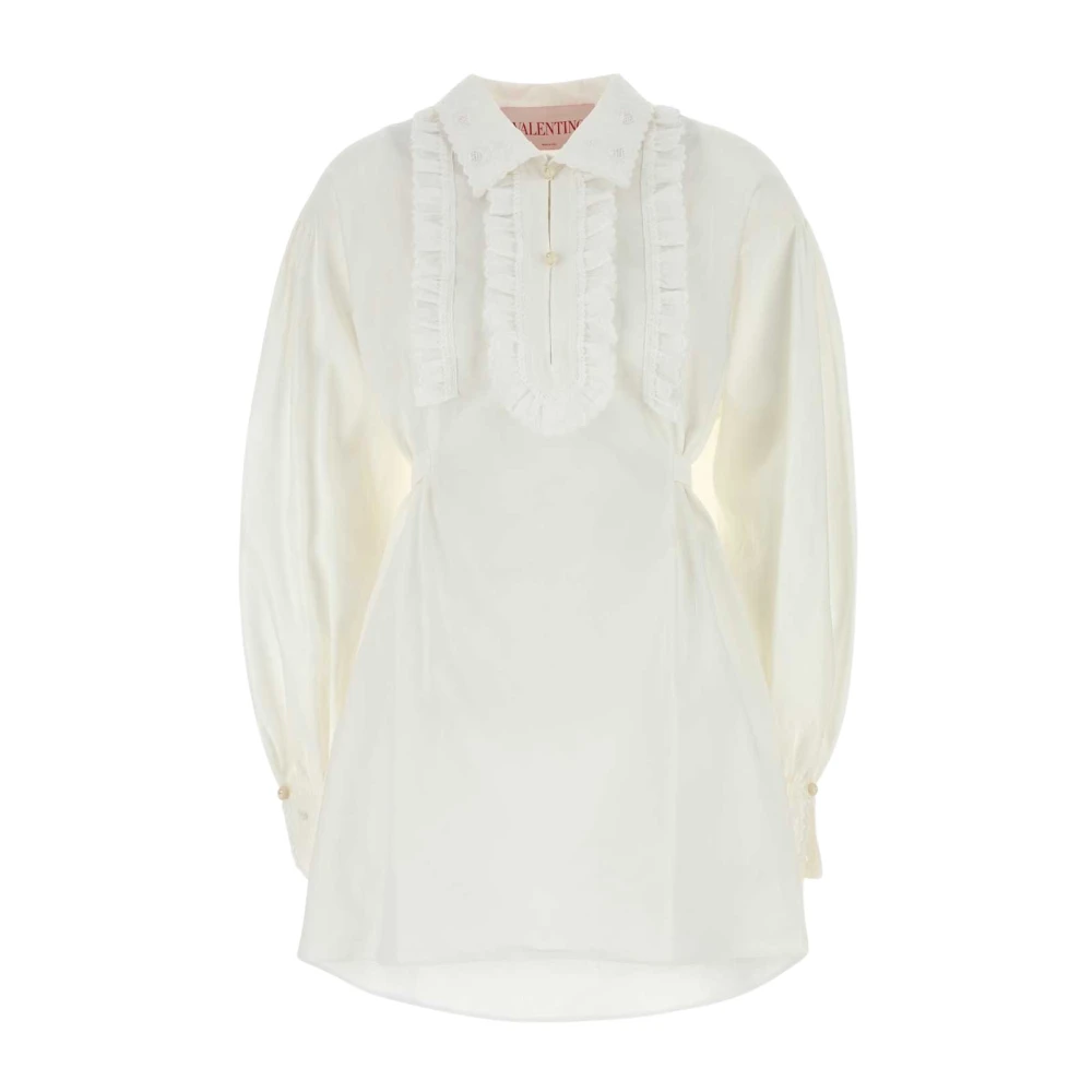 Valentino Garavani Women's White Short Embroidered Cotton And Linen Dress - Shirts - Xs - Blouses & Shirts
