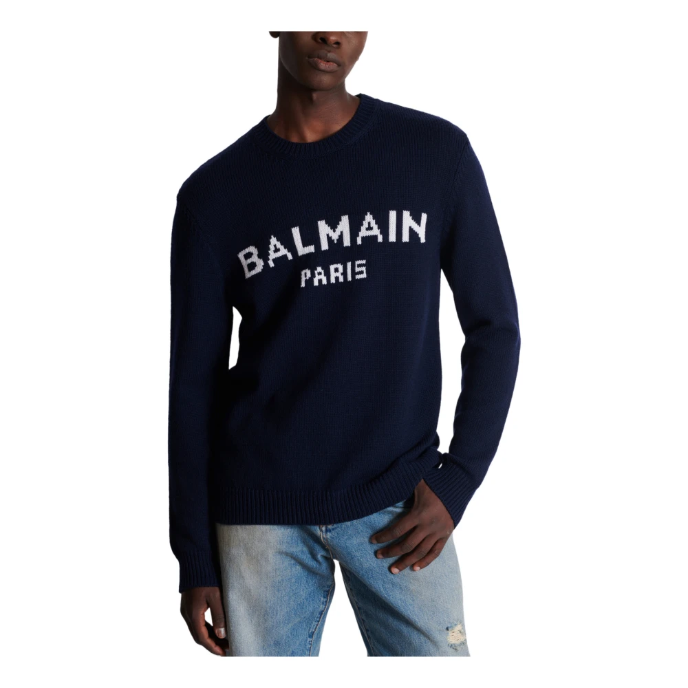 Balmain Wol Parijs trui Blue Heren