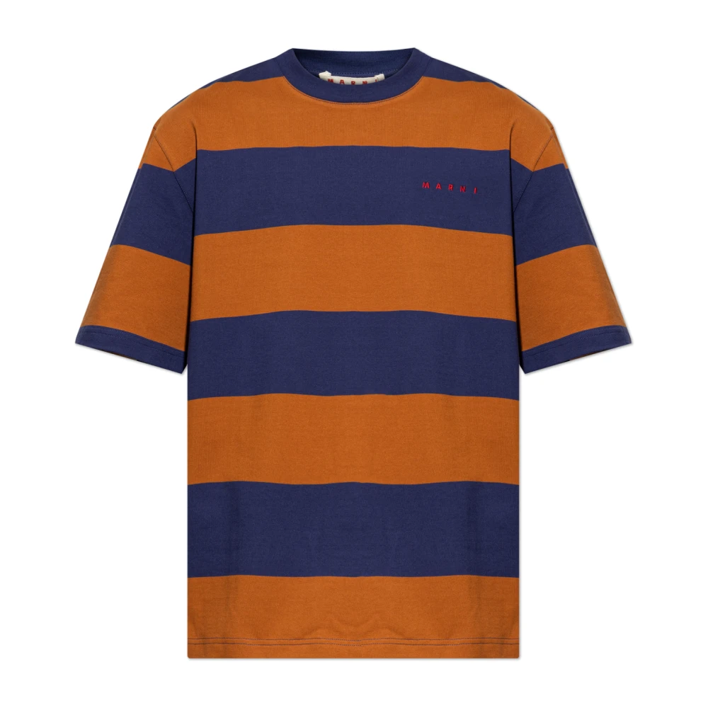 Marni Herren Orange Gestreiftes T-Shirt
