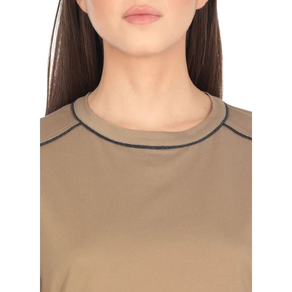 BRUNELLO CUCINELLI Beige Katoenen T-shirt met Messing Details Beige Dames