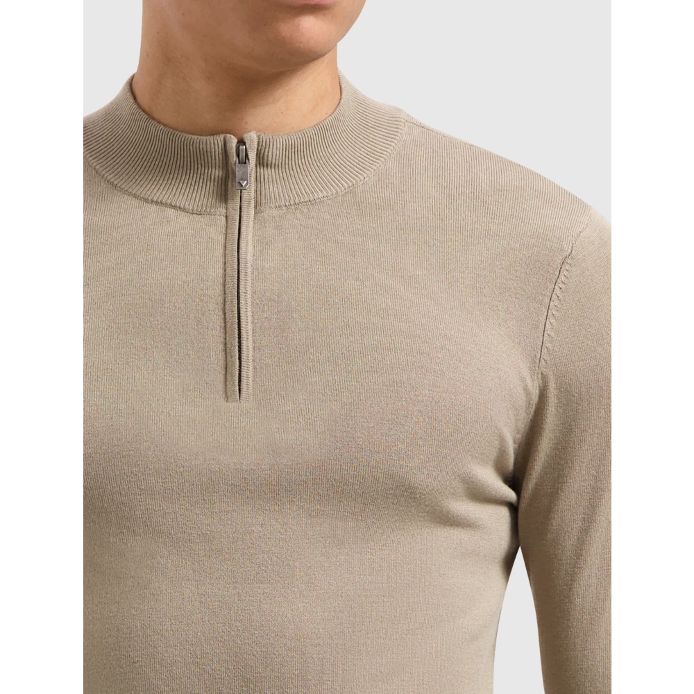 Pure Path Essentiële Half-Zip Gebreide Trui Beige Heren