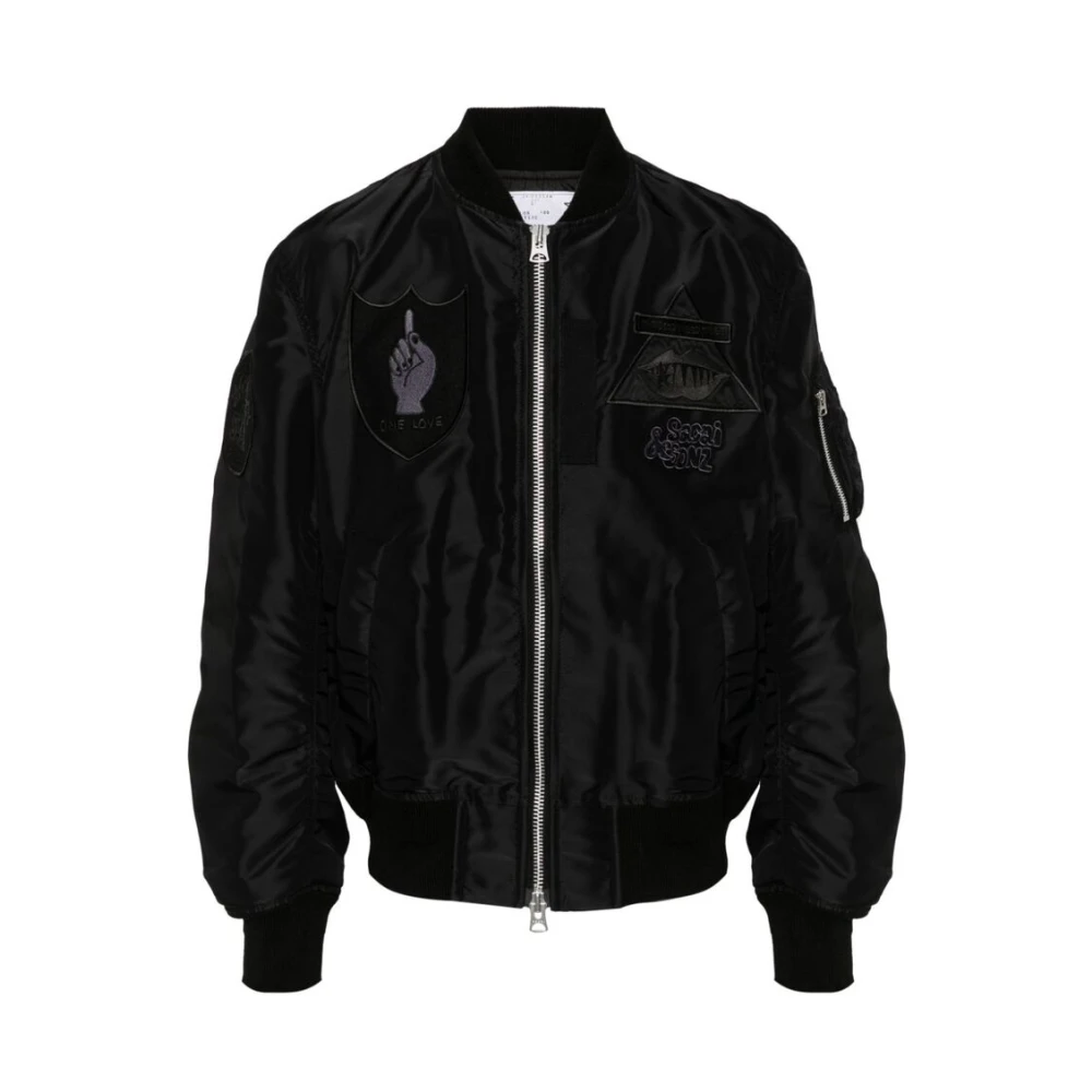 Sacai Zwarte Logo Patch Bomberjas Black Heren