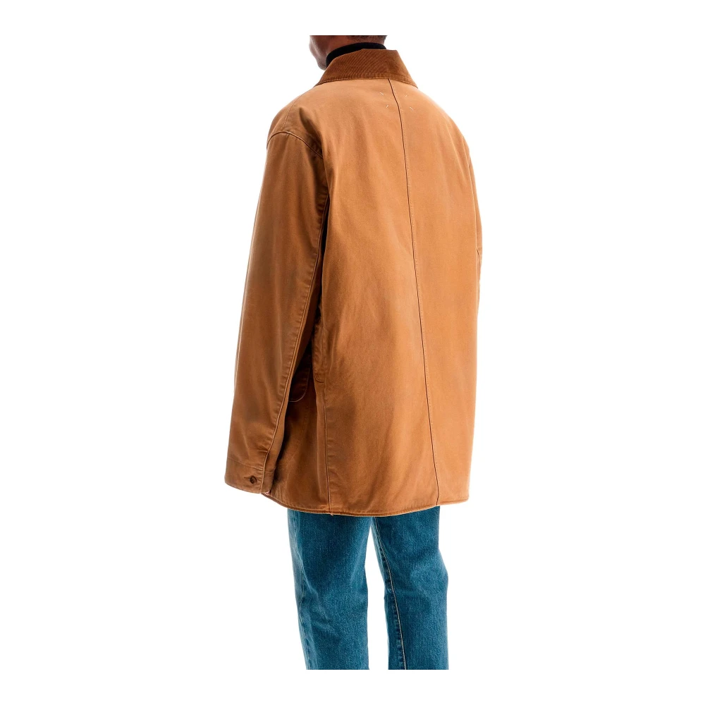 Maison Margiela Canvas Overcoat Jas met Corduroy Kraag Beige Heren