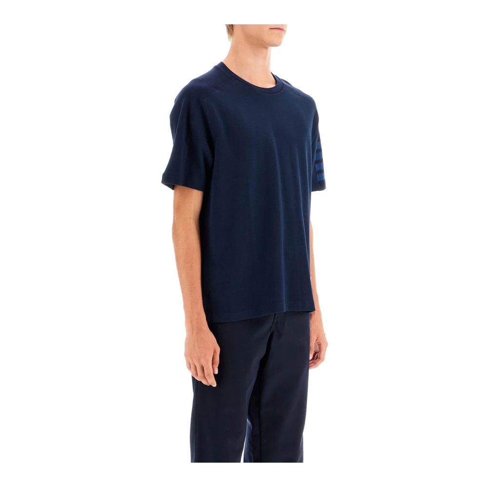 Thom Browne 4-bar patroon katoenen T-shirt Blue Heren