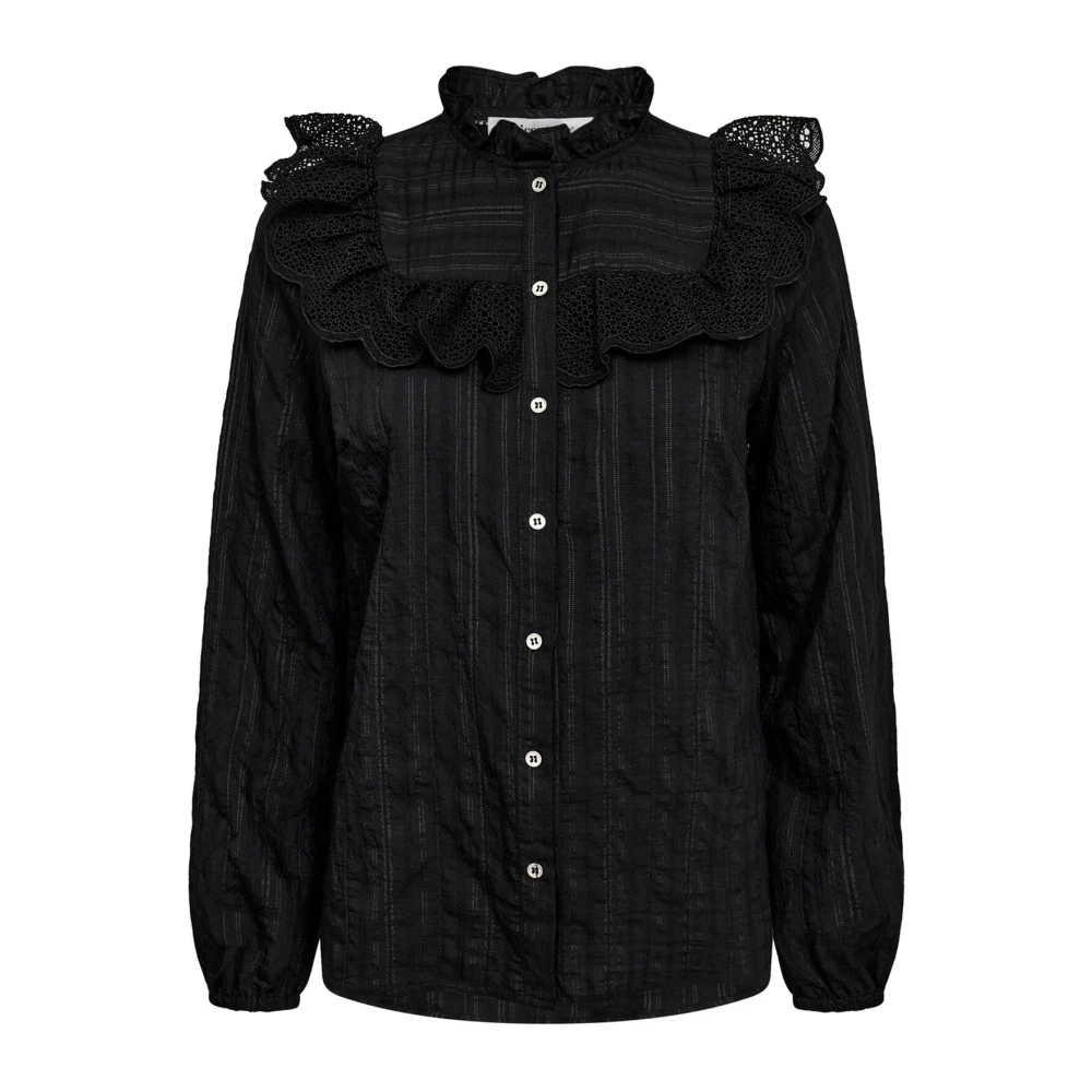 Co'Couture Feminine Ruches Blouse met Geborduurde Details Black Dames