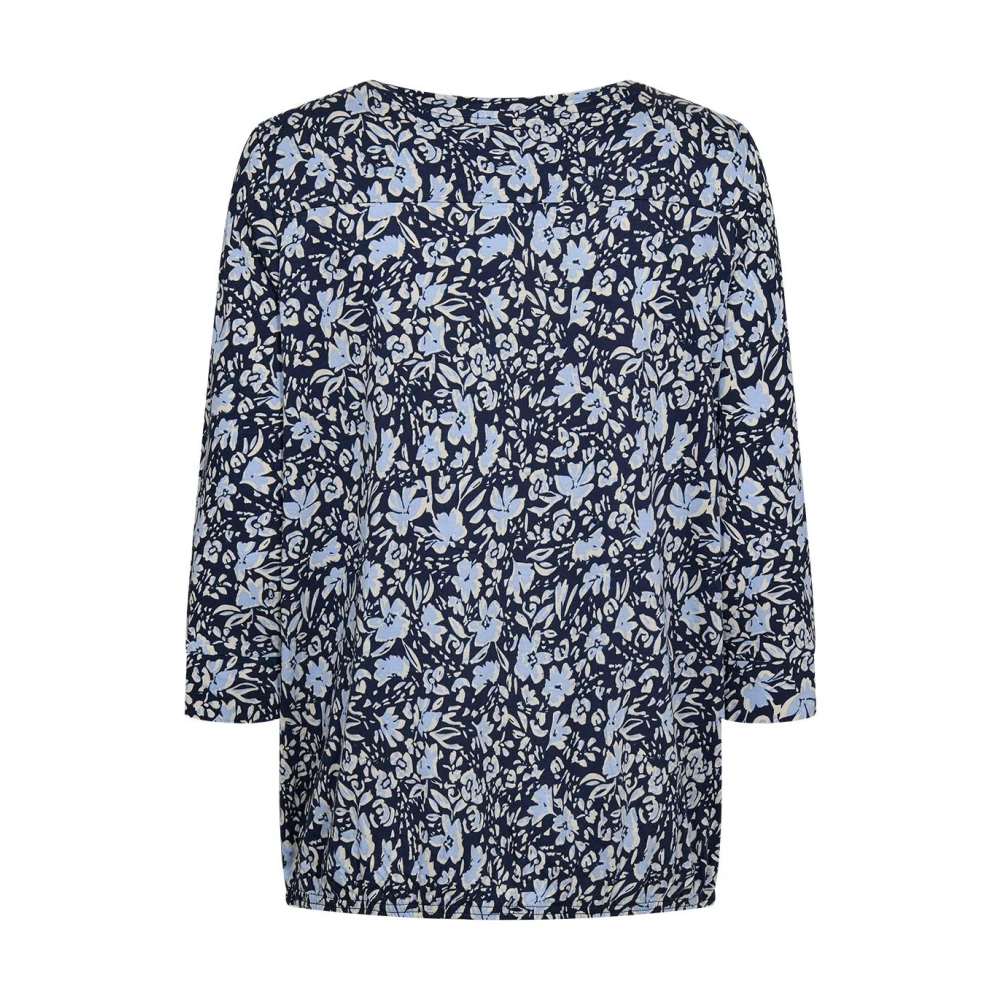 Soyaconcept Bloemenprint Split Hals Shirt Blauw Blue Dames