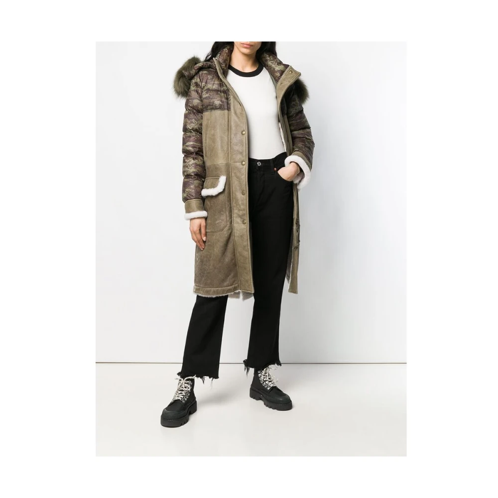 Mr&Mrs Italy Khaki Camo Shearling Hooded Parka Green Dames