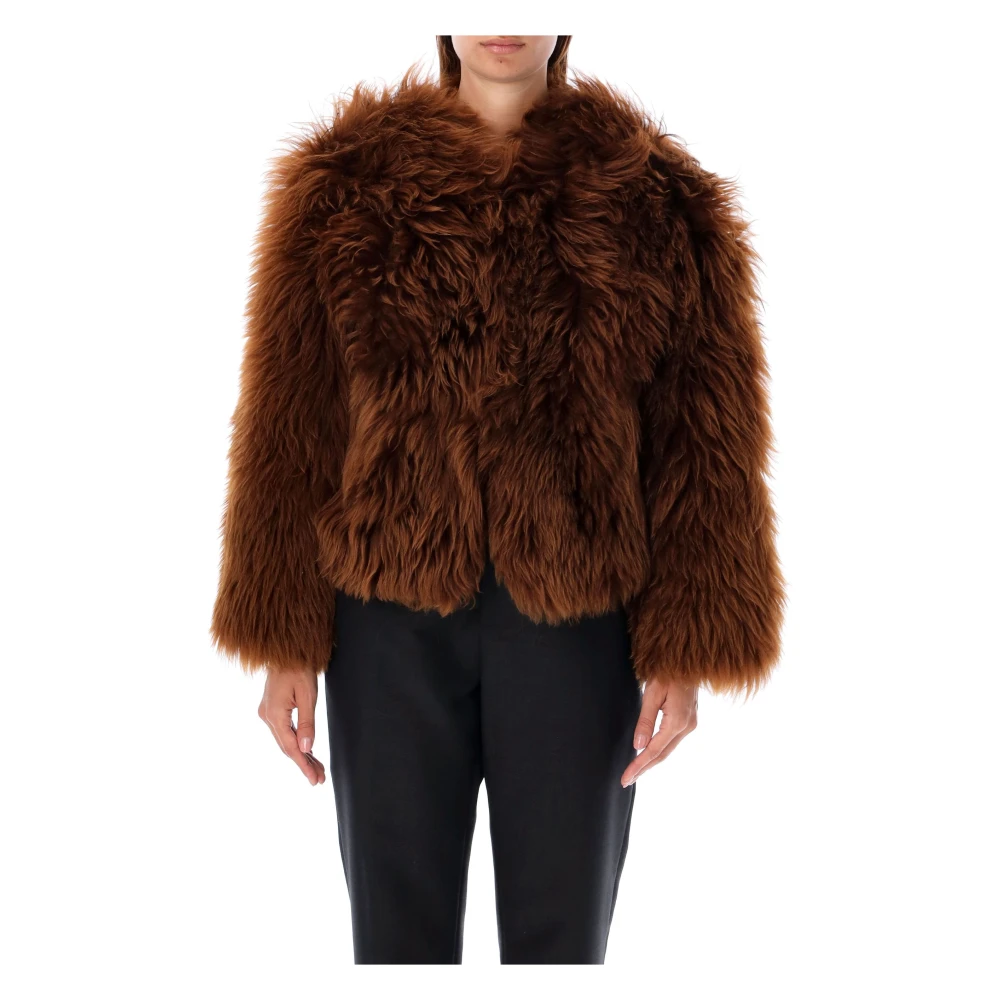 Tom Ford Korte Shearling Jas Wit Brown Dames