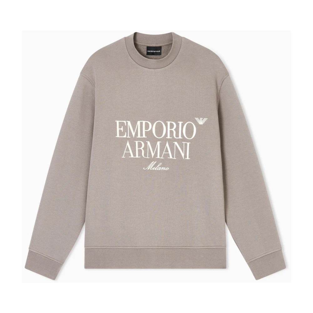 Emporio Armani Uomo Grigio - Felpa In Jersey Di Spugna Francese Con Logo Ricamato - Sweatshirts & Hoodies - L