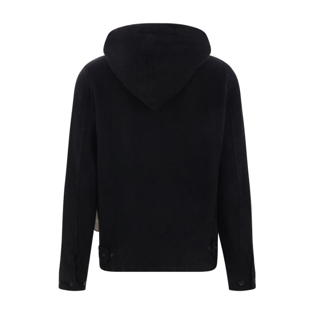 Comme des Garçons Zwarte Wollen Vilt Hoodie Jas Black Heren